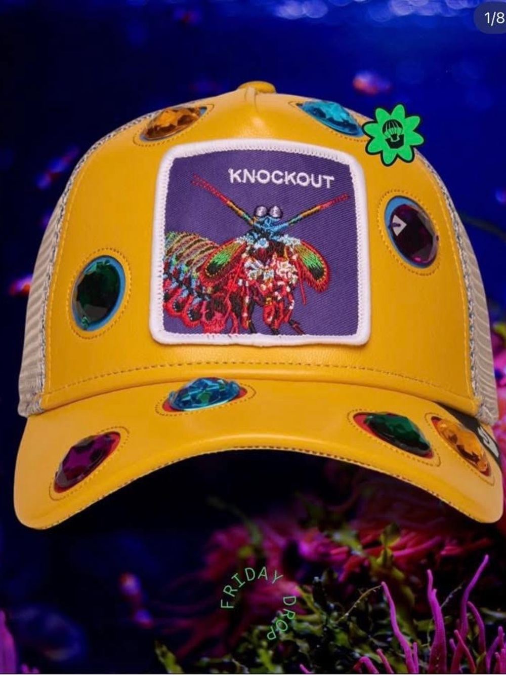 Knockout Yellow Embellished Patch Trucker Hat Friday drop